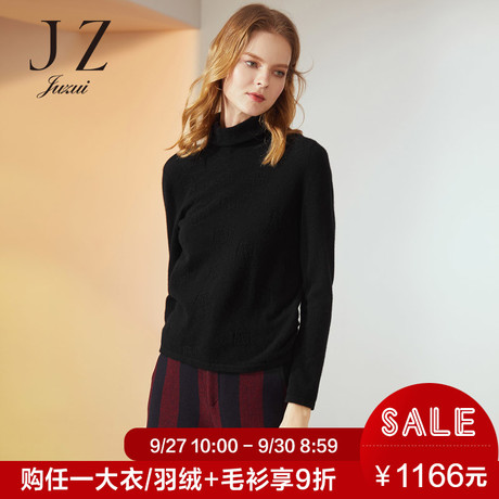 JUZUI/玖姿旗舰店冬季新款2018黑色山羊绒高领针织羊绒衫女商品大图
