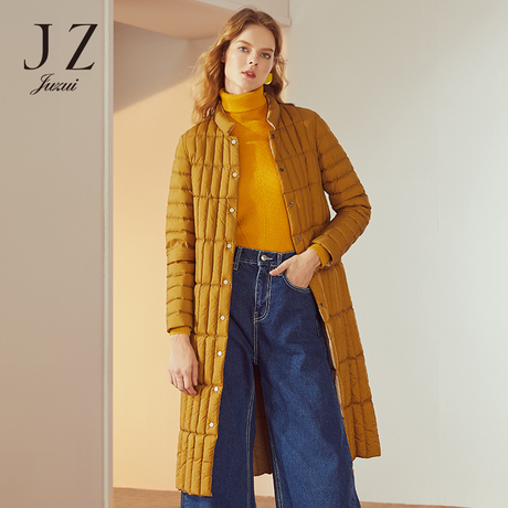 JUZUI/玖姿旗舰店2018冬装新款白鸭绒立领长款羽绒服女过膝商品大图