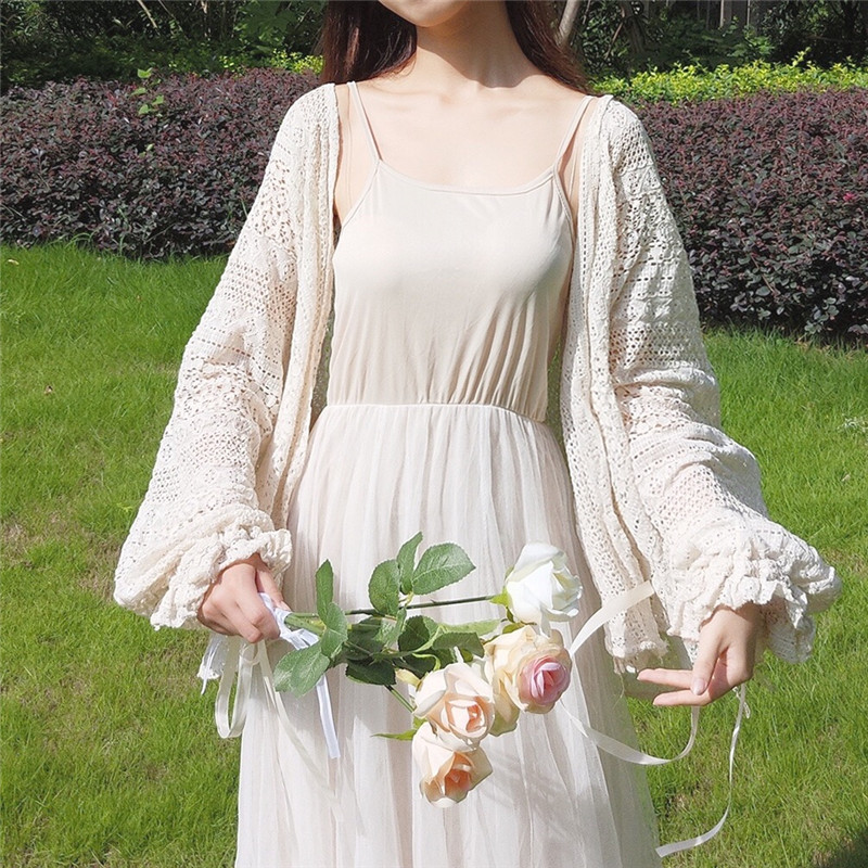 夏装女装韩版可爱少女蕾丝宽松灯笼袖长袖中长款防晒开衫外套 2018 夏装女装韩版可爱少女蕾丝宽松灯笼袖长袖中长款防晒开衫外套 2018