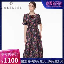 商场同款MORELINE沐兰新品典雅真丝印花收腰连衣裙1224803图片