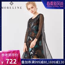 MORELINE沐兰2018春装新款浪漫优雅双层印花真丝连衣裙女18127403图片