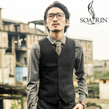 马甲男 修身 休闲小马夹黑色正装 SOARIN复古英伦条纹西装 西服背心