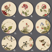 新中式圆形郎世宁传世花鸟装饰画画芯高清微喷打印壁画挂画画心