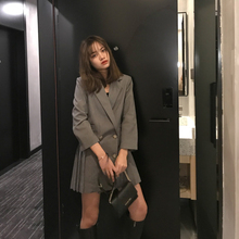 春秋装2019款女法国复古西装领百褶西装裙气质百搭小众连衣裙长袖