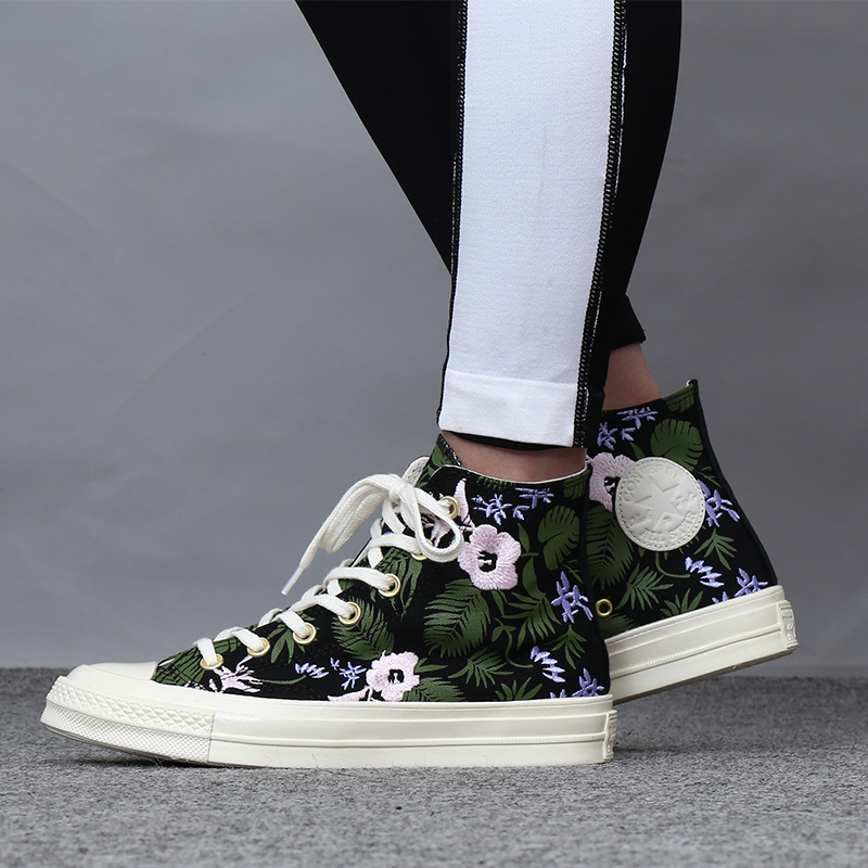 Converse Women's Shoes 2018 Summer New Embroidery Retro Chinoiserie High top Casual Canvas Shoes Board Shoes 160518