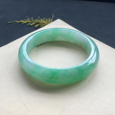 正品玉领58mm细糯种满绿纯天然A货翡翠平安手镯细腻 D091501