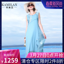 KAMILAN 卡米兰2018夏季新款无袖真丝连衣裙女宽松套头中长裙图片