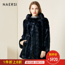 娜尔思女装裘皮大衣2018冬季新款时尚宽松黑色连帽水貂皮草外套女图片