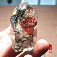 天然红黄绿幽灵水晶柱摆件 绿幽灵异象包裹体水晶柱 一点水晶原石