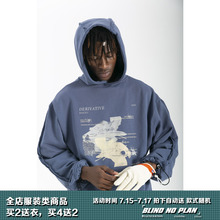 BLIND402 / NO PLAN18FW衍生概念主题印花复古连帽分割结构卫衣