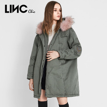 LINC金羽杰2018冬季新款派克风连帽羽绒服女中长款外套潮8424367图片
