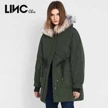 LINC金羽杰2018新款双色毛领派克感连帽收腰羽绒服女宽松8424364图片