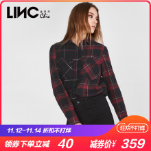 LINC金羽杰2018秋新款欧美复古不对称格子拼接衬衫女长袖8311624图片