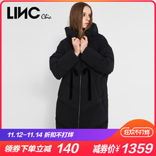 LINC金羽杰2018冬新品丝绒抽褶茧型羽绒服女长款过膝韩版8414320图片