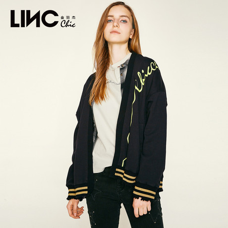 LINC金羽杰2018春季新款个性涂鸦印花做旧卫衣外套女短款8120305商品大图