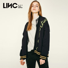 LINC金羽杰2018春季新款个性涂鸦印花做旧卫衣外套女短款8120305图片