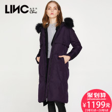 LINC金羽杰冬新品街头风行缝简约毛领羽绒服女中长款修身7451008图片