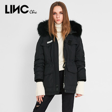 LINC金羽杰2018冬季新品大毛领羽绒服女中长款派克服工装版外套潮图片