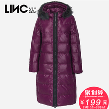 LINC金羽杰冬装时尚拼接欧美风直筒毛领羽绒服女中长款外套333661图片