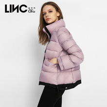 LINC金羽杰2018秋冬新品侧开叉羽绒服女短款宽松加厚外套白鸭绒潮图片