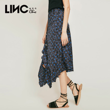 LINC金羽杰2018夏装新款不规则荷叶边下摆印花半身裙修身8221921图片