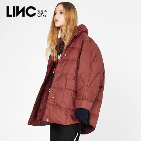 LINC金羽杰2018秋新款大衣感立领披挂式轻薄羽绒服女宽松外套潮商品大图