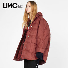 LINC金羽杰2018秋新款大衣感立领披挂式轻薄羽绒服女宽松外套潮图片