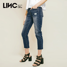 LINC金羽杰2018夏装新款做旧破洞水洗九分牛仔裤女铅笔裤8221852图片