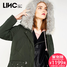 LINC金羽杰羽绒服中款冬季新款女贴布个性印花羊毛领外套7470816图片