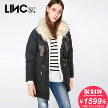 LINC金羽杰冬季新品皮草拼接军旅钉珠大毛领羽绒服女短款7450915图片