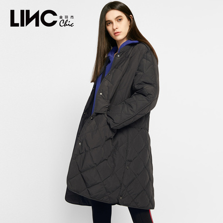 LINC金羽杰2018秋装新款欧美风中长款机车大秋羽女直筒宽松外套潮商品大图