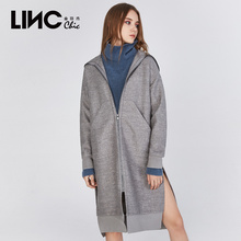 LINC金羽杰2018秋新款侧开叉卫衣感连帽长款大衣女含羊毛8320281图片