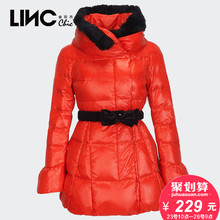 LINC金羽杰冬装个性兔毛拼接蝴蝶结修身收腰中长款羽绒服女192120图片