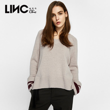 LINC金羽杰2018秋装新款时尚简约V领套头毛衣女短款宽松潮8311120图片