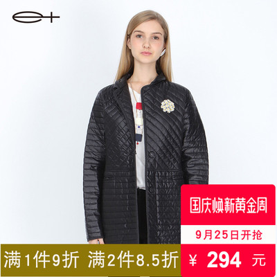 一嘉e+原创设计师品牌春秋冬大码西装领风衣布轻薄棉衣外套