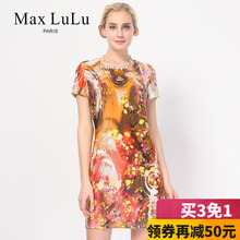Max LuLu夏款复古印花短袖连衣裙30-40中老年妈妈装大码女装图片