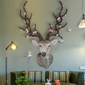 招财鹿头墙壁挂件壁饰挂饰创意美式复古酒吧客厅墙上立体墙面装饰