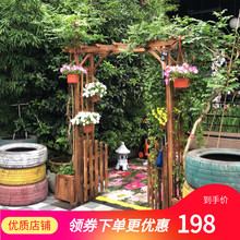 户外庭院碳化防腐木拱门花架守九捞偌芑ㄔ巴格葡萄架子木质花箱