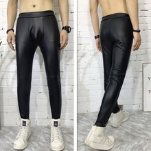 加绒加厚秋冬新款 男式紧身打底皮裤 潮男pu皮小脚中高腰保暖裤 韩版