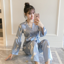 春秋清新可爱学生真丝两件套装 可外穿韩版 冰丝和服睡衣女秋季长袖