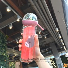 创意玻璃罩龙猫微景观双层隔热玻璃杯便携可爱学生情侣提手水杯子
