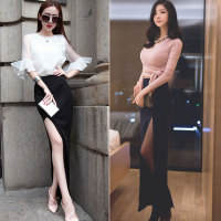 2018春夏优雅半身裙高腰性感长裙复古包臀裙修身侧开叉中长裙一步