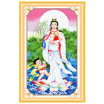 线绣印花新款十字绣送子观音菩萨滴水图人物佛像系列刺绣大幅满绣