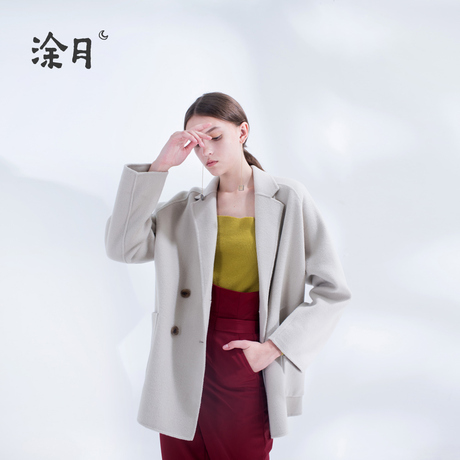 涂月设计师戗驳领羊毛呢外套女短款小个子2018新款秋冬长袖外套商品大图
