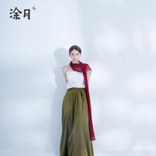 涂月原创系带雪纺半身长裙女秋2018新款缎面口袋大摆chic半身裙图片