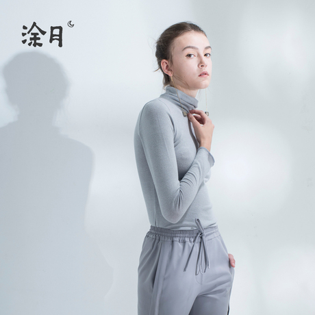 涂月简约套头chic上衣女士2018秋冬修身高领莫兰迪色打底针织衫商品大图