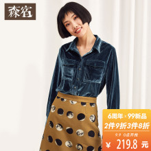 森宿Y复古丝绒翻领长袖衬衫女秋冬装2018新款ins宽松气质纯色上衣图片