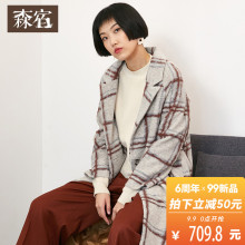 森宿Y翻领格子毛呢外套女冬装2018新款ins中长款宽松气质呢子大衣图片