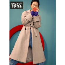 森宿Y杏色中长款毛呢外套女冬装2018新款ins加厚长袖宽松呢子大衣图片