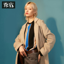 森宿Y杏色翻领毛呢大衣女冬装2018新款ins宽松中长款加厚呢子外套图片